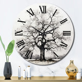 Grey Tree Monochrome Contrasting Elements II - Floral Metal Wall Clock