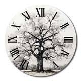 Grey Tree Monochrome Contrasting Elements II - Floral Metal Wall Clock