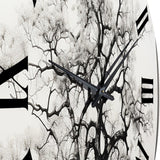 Grey Tree Monochrome Contrasting Elements II - Floral Metal Wall Clock