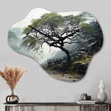 Green Tree Monochrome Elegance - Asymmetric Metal Wall Clock