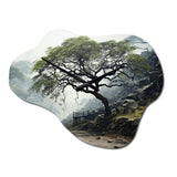Green Tree Monochrome Elegance - Asymmetric Metal Wall Clock