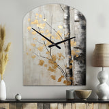 Tree Whispers Of Gray And Gold - Asymmetric Metal Wall Clock