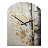 Tree Whispers Of Gray And Gold - Asymmetric Metal Wall Clock