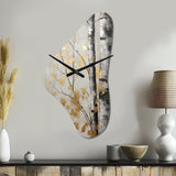 Tree Whispers Of Gray And Gold - Asymmetric Metal Wall Clock