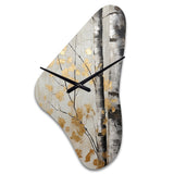 Tree Whispers Of Gray And Gold - Asymmetric Metal Wall Clock