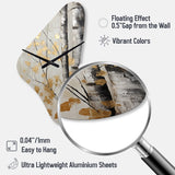 Tree Whispers Of Gray And Gold - Asymmetric Metal Wall Clock