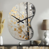 Tree Whispers Of Gray And Gold - Asymmetric Metal Wall Clock