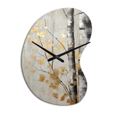 Tree Whispers Of Gray And Gold - Asymmetric Metal Wall Clock