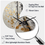 Tree Whispers Of Gray And Gold - Asymmetric Metal Wall Clock