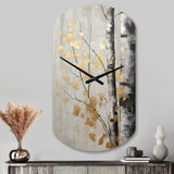 Tree Whispers Of Gray And Gold - Asymmetric Metal Wall Clock