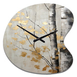 Tree Whispers Of Gray And Gold - Asymmetric Metal Wall Clock