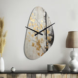 Tree Whispers Of Gray And Gold - Asymmetric Metal Wall Clock