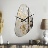 Tree Whispers Of Gray And Gold - Asymmetric Metal Wall Clock