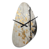 Tree Whispers Of Gray And Gold - Asymmetric Metal Wall Clock