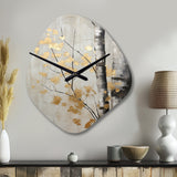 Tree Whispers Of Gray And Gold - Asymmetric Metal Wall Clock