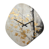 Tree Whispers Of Gray And Gold - Asymmetric Metal Wall Clock