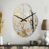 Tree Whispers Of Gray And Gold - Asymmetric Metal Wall Clock