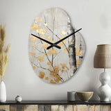 Tree Whispers Of Gray And Gold - Asymmetric Metal Wall Clock