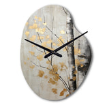 Tree Whispers Of Gray And Gold - Asymmetric Metal Wall Clock