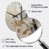 Tree Whispers Of Gray And Gold - Asymmetric Metal Wall Clock