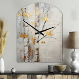 Tree Whispers Of Grey & Yellow III - Asymmetric Metal Wall Clock