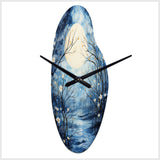 Blue White Tree Moonlit Silhouette I - Asymmetric Metal Wall Clock