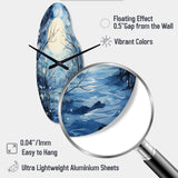 Blue White Tree Moonlit Silhouette I - Asymmetric Metal Wall Clock