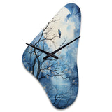 Blue White Tree Moonlit Silhouette II - Asymmetric Metal Wall Clock