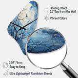 Blue White Tree Moonlit Silhouette II - Asymmetric Metal Wall Clock