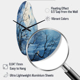 Blue White Tree Moonlit Silhouette II - Asymmetric Metal Wall Clock