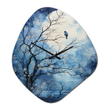 Blue White Tree Moonlit Silhouette II - Asymmetric Metal Wall Clock
