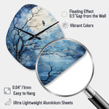Blue White Tree Moonlit Silhouette II - Asymmetric Metal Wall Clock