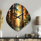 Redwood Shimmering Tree Heights I - Asymmetric Metal Wall Clock