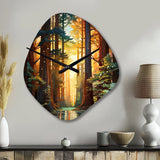 Redwood Shimmering Tree Heights I - Asymmetric Metal Wall Clock