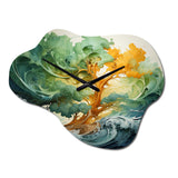 Redwood Tree Symphony Of Green Orange - Asymmetric Metal Wall Clock
