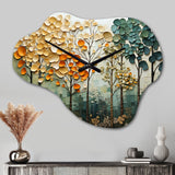 Orange Green Trees Canopy Patchwork I - Asymmetric Metal Wall Clock