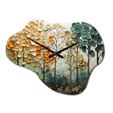Orange Green Trees Canopy Patchwork I - Asymmetric Metal Wall Clock