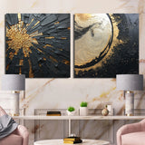 Modern Wall Art Set - Black And Gold Abstract Meditation II - 2 Pieces