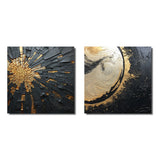 Modern Wall Art Set - Black And Gold Abstract Meditation II - 2 Pieces