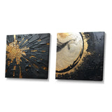 Modern Wall Art Set - Black And Gold Abstract Meditation II - 2 Pieces