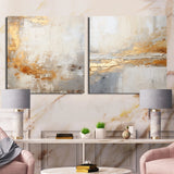 Abstract Wall Art Set - Golden And Beige Abstract Fusion - 2 Pieces