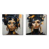 Woman Wall Art Set - Black And Gold Expressive Tribes African Woman IV - 2 Pieces