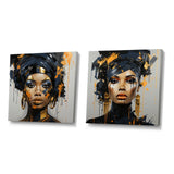 Woman Wall Art Set - Black And Gold Expressive Tribes African Woman IV - 2 Pieces