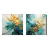 Modern Canvas Wall Art Set - Gold And Teal Aurora Harmony - 2 Pieces