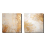 Abstract Collages Canvas Wall Art - Beige And Gold Minimalism Storms III - 2 Pieces