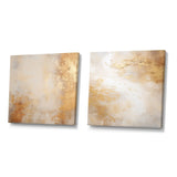 Abstract Collages Canvas Wall Art - Beige And Gold Minimalism Storms III - 2 Pieces