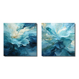 Modern Canvas Wall Art Set - Aqua Blue And White Serenity Swirl III - 2 Pieces