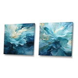 Modern Canvas Wall Art Set - Aqua Blue And White Serenity Swirl III - 2 Pieces