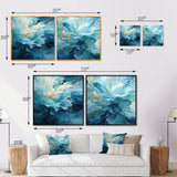 Modern Canvas Wall Art Set - Aqua Blue And White Serenity Swirl III - 2 Pieces