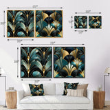 Abstract Shapes Canvas Wall Art - Damask Emerald And Gold Art Deco Pattern - 2 Pieces